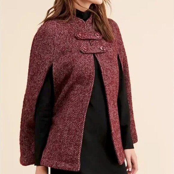 Modcloth Jackets & Blazers - ModCloth Pardon My French Capelet Burgundy Houndstooth Size 1X
